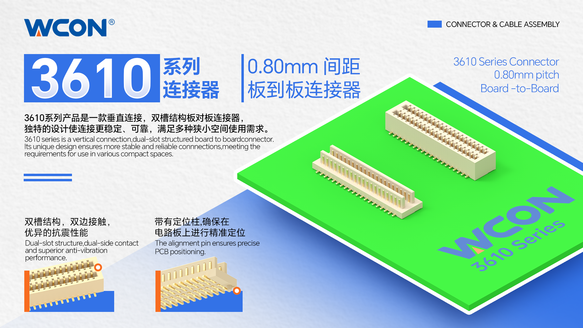 3610系列板對板連接器：0.80mm間距，支持雙向對配的高密度解決方案